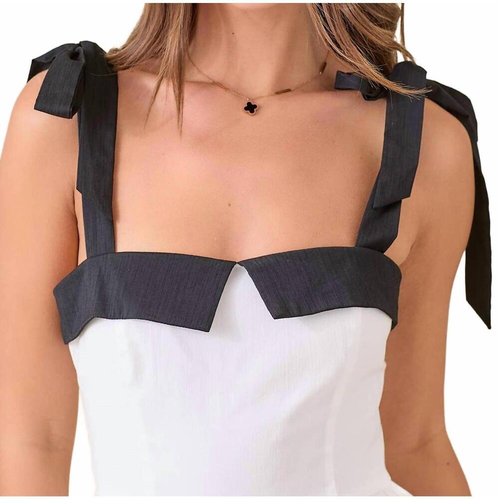 NEW MAIN STRIP summer maxi shoulder strap color block dress in white/black - Picture 4 of 4